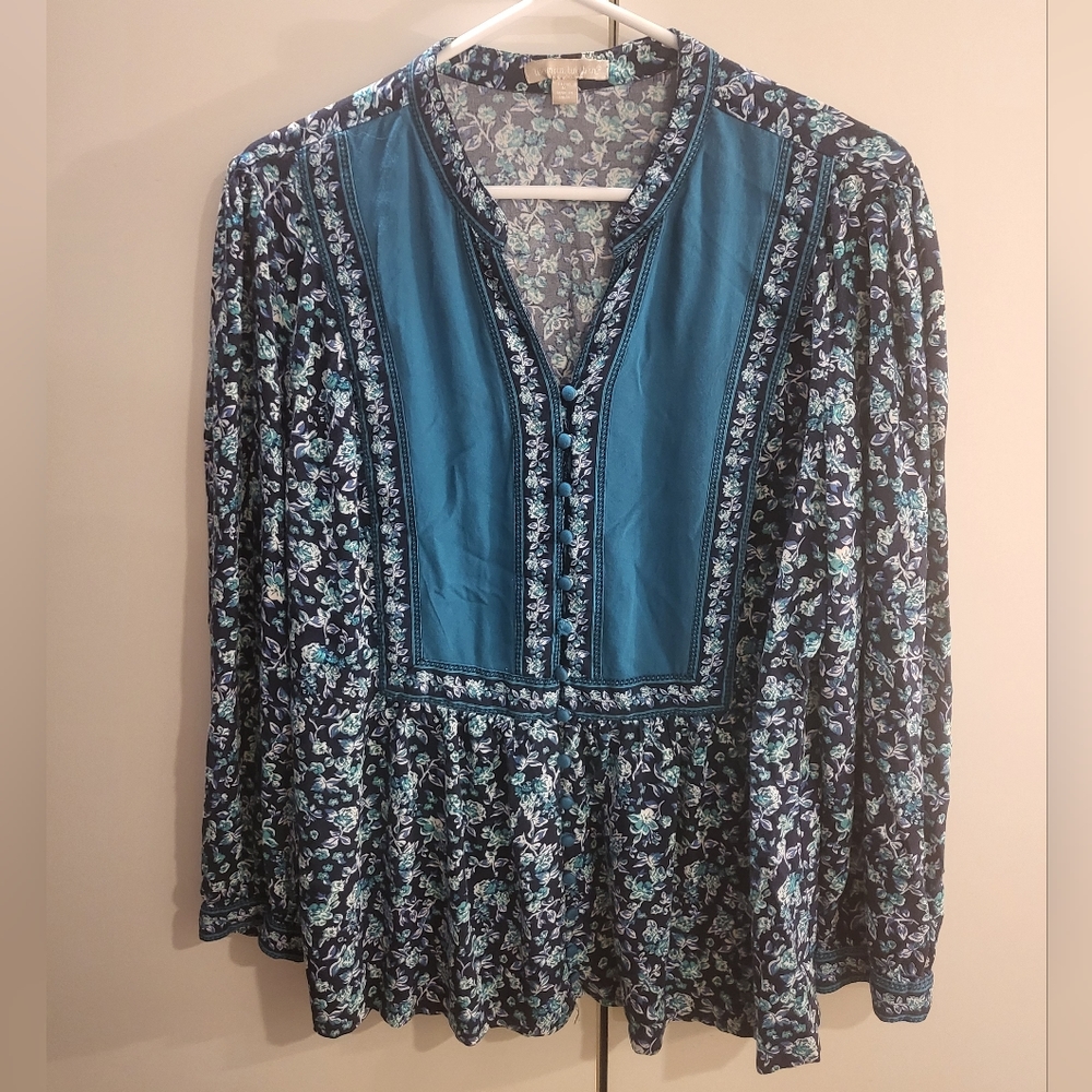 Woman Within Womans M(14/16) Blue Print  Peasant Top